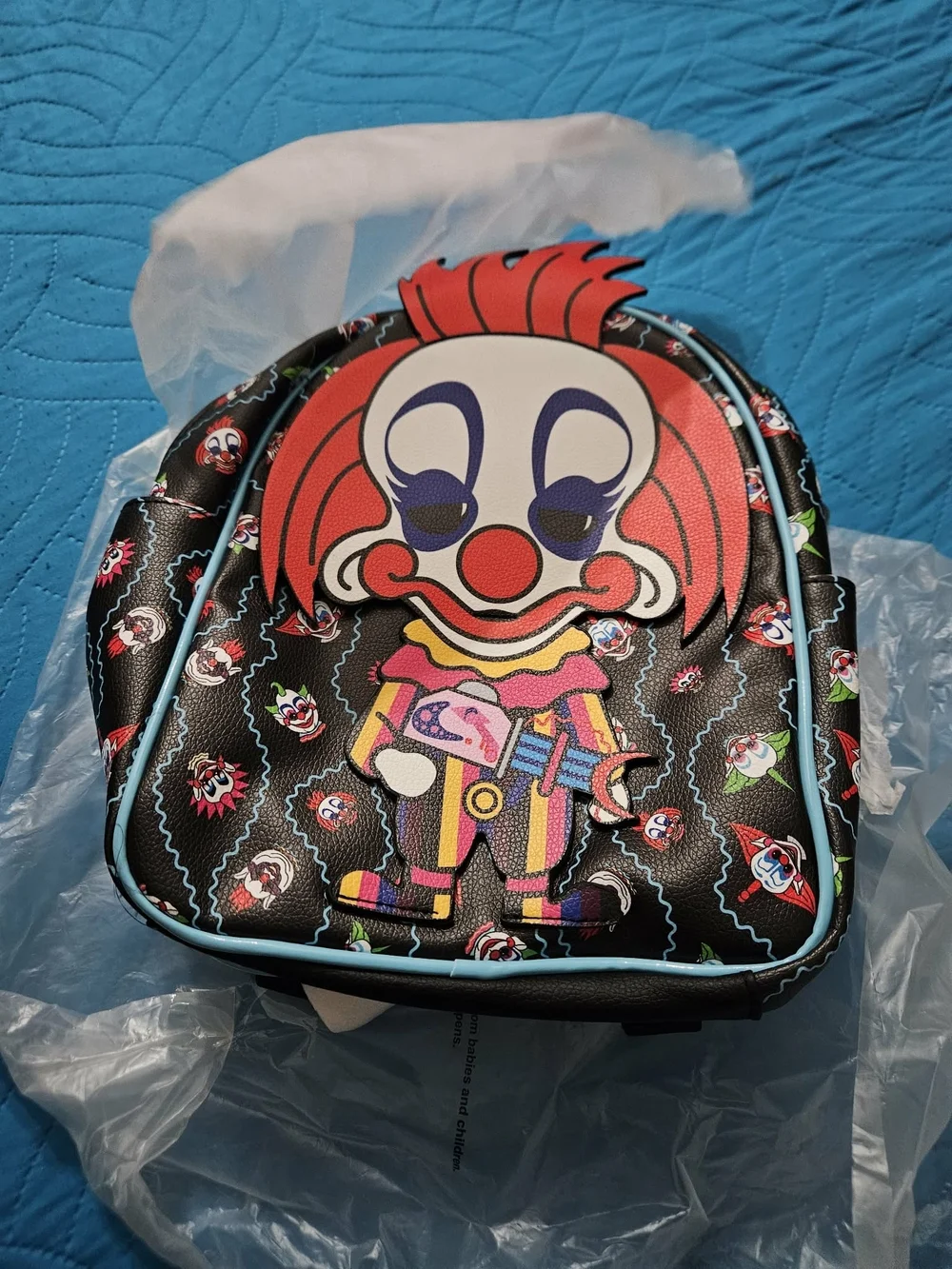 Kids Black Red Clown Character Backpack - Playful Cartoon Design